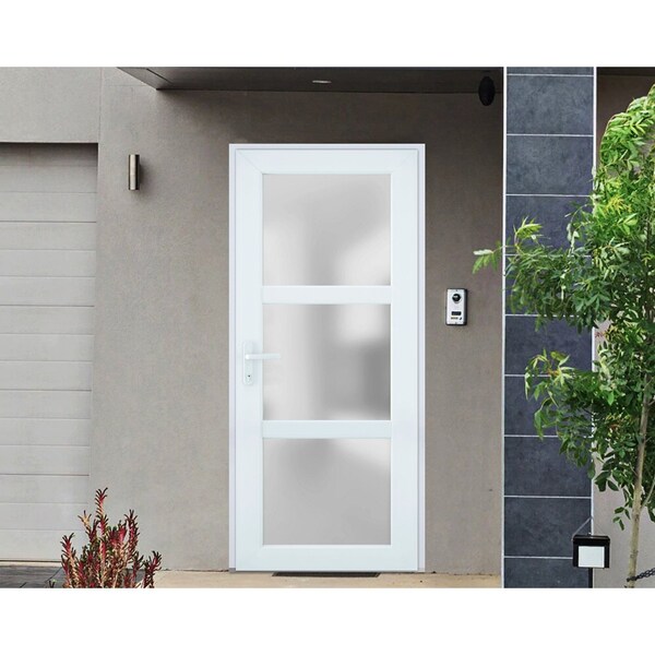 Vdomdoors Front Exterior Prehung FiberGlass Door Frosted Glass / Manux 8552 White Silk / Transom Window / Off MANUX8552EXD-WS-W36 x H80+14-LH - main
