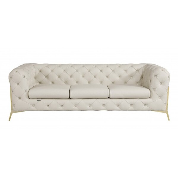 Homeroots 93" Beige Italian Leather Chesterfield Sofa With Silver Legs 476528 - main