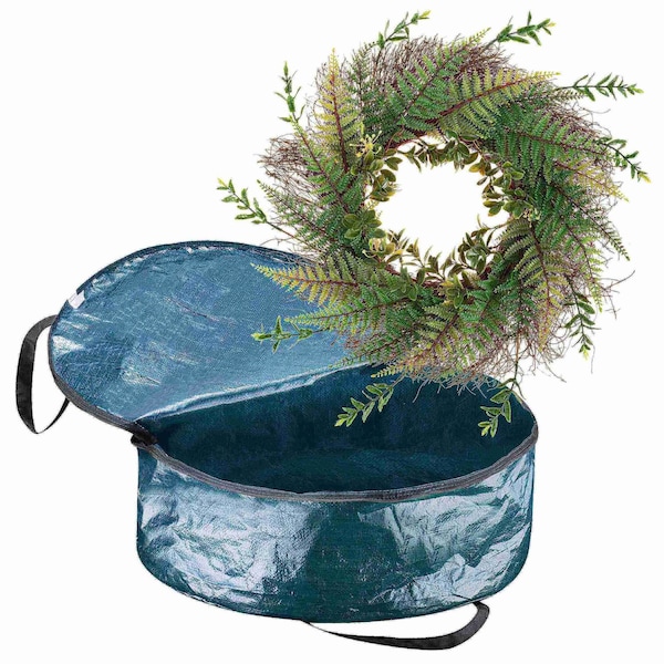 Pure Garden Front Door Wreath and Storage Bag 21-Inch Artificial Fern Wreath and Zippered Tote with Handles 50-217BG - main