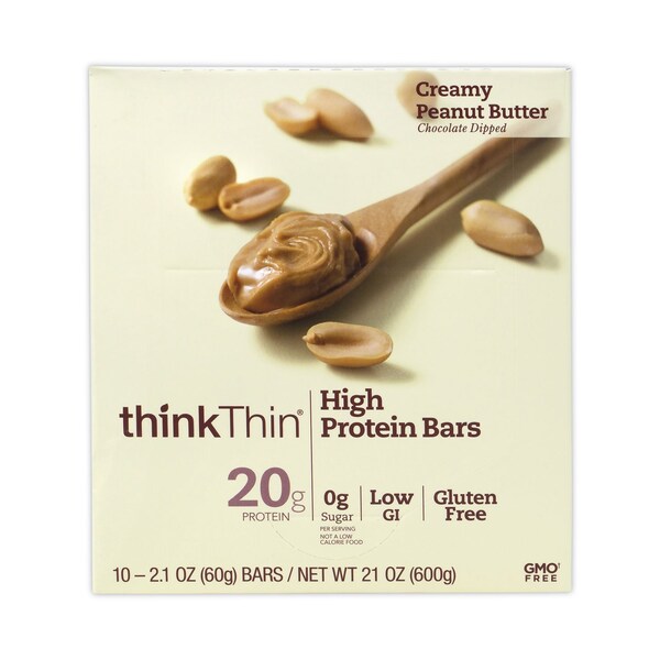 Thinkthin High Protein Bars, Creamy Peanut Butter, 2.1 oz Bar, 10 PK ...