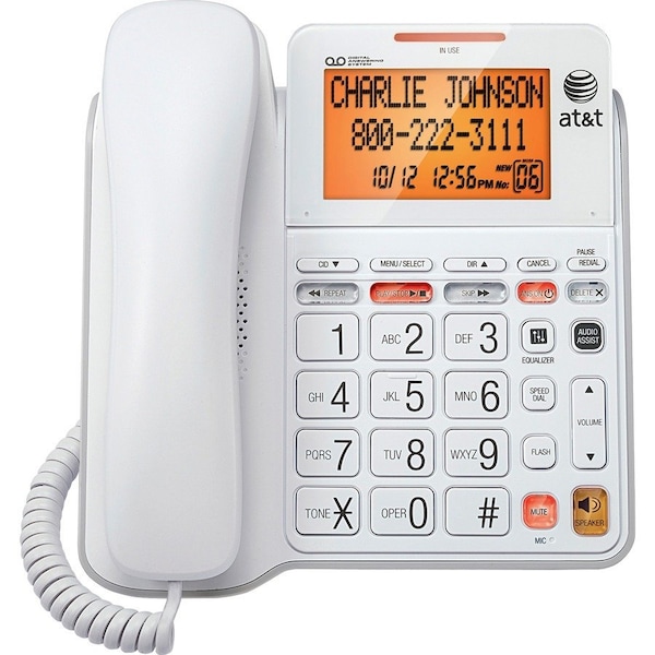 At&T Corded Digital Phone System, XLarge Display, Corded, White ATTCL4940 - main