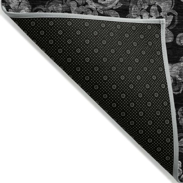 Homeroots 9' X 12' Black Gray And Charcoal Paisley Washable Indoor Outdoor Area Rug 588634 - main