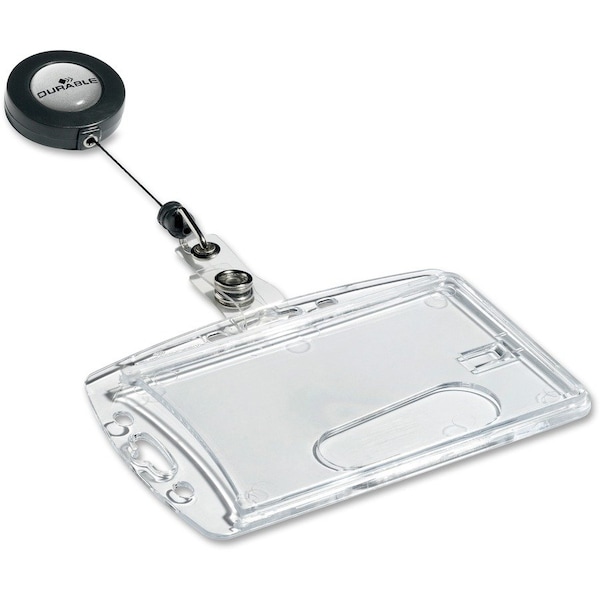 Durable Office Products Durable Shell-Style ID Card Holder, Vertical/Horizontal, With Reel, Clear, 10/Pack 801219 - main