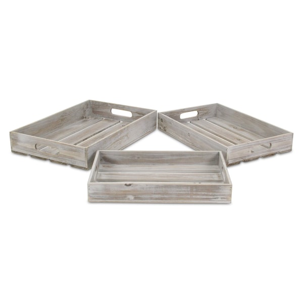 Homeroots 19in Gray Rectangular Wood Handmade Tray With Handles 483317 - main