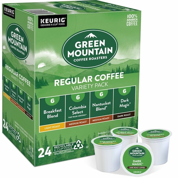 Green Mountain Coffee Roasters K-Cup Regular Coffee Variety Pack, Compatible with Keurig Brewer, Light/Medium/Dark, K-Cup, 24, 4PK 5000374159 - main