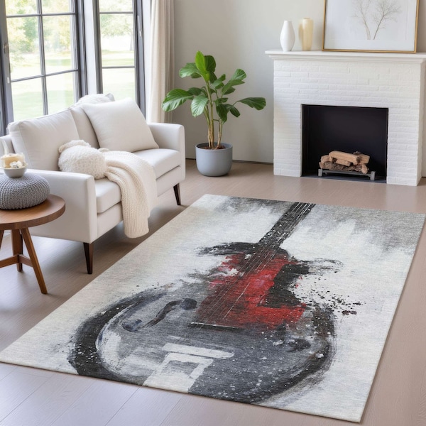 Homeroots 8' X 10' Gray Charcoal And Red Abstract Washable Indoor Outdoor Area Rug 631158 - main