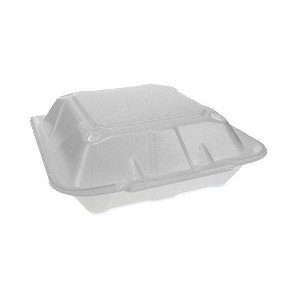 Pactiv Foam Hinge Lid Container, Dual Tab Lock, 9.13x9x3.25, 3-Cmp, Wt, PK150 YTD19903ECON - main