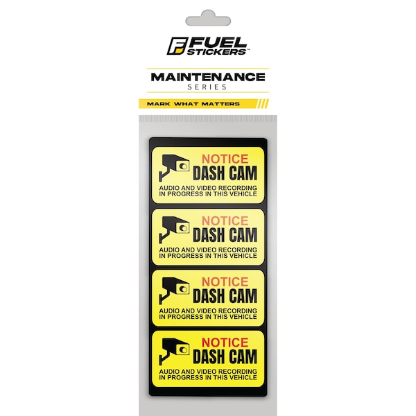 Fuel Stickers Dash Cam Stickers, Small, Labels for Cars, Trucks, and Buses, Easy-to-Apply, 2in x 1in, 4PK Z-2X1DASHCAM-4PK - main