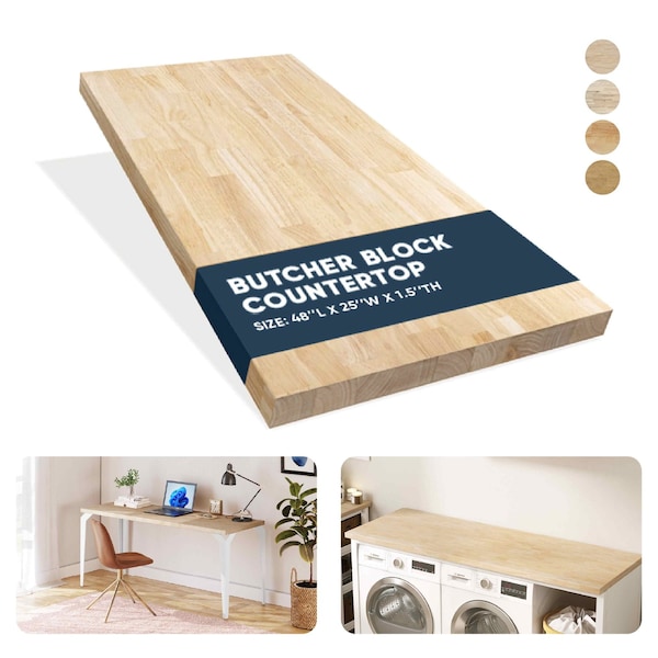 Allforwood Rubberwood Hevea Butcher Block Countertop 4ft x 25 in, 1.5 in Thick Unfinished Solid Wood 805665 - main