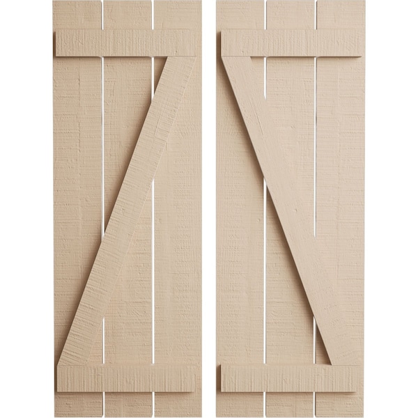 Ekena Millwork Rustic Three Board Spaced Board-n-Batten Rough Cedar Faux Wood Shutters w/Z-Board, 17 1/2W x 48H, PR SHUBSZ17X48RCPR - main