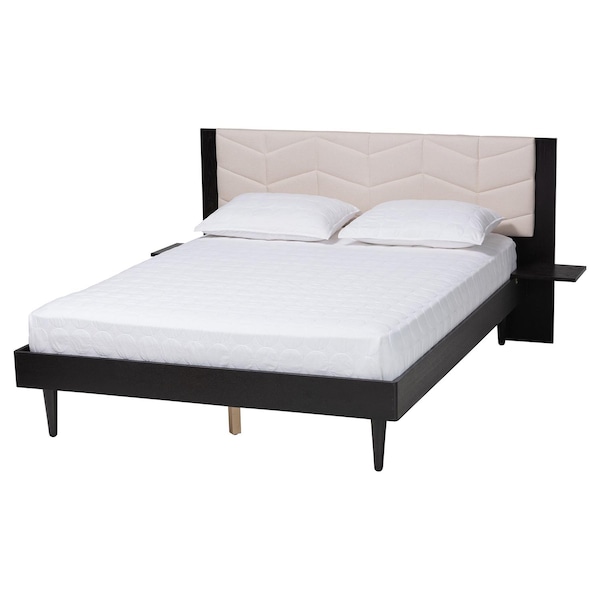 Baxton Studio Adriano Transitional Beige Fabric and Black Wood Queen Size Bed with Built-In Side Tables 248-13547-ZORO - main