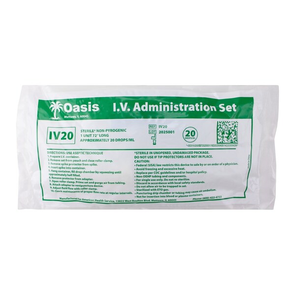 Oasis Sterile IV Administration Set, 20dr/mL, 72", with Injection Site, Luer Slip IV20 - main