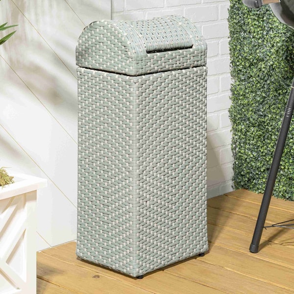 Happimess Darla 14.27-Gallon All-Weather Wicker/Metal Swing Top Hideaway Outdoor Trash Can, Mint Blue/White HPM1201C - main
