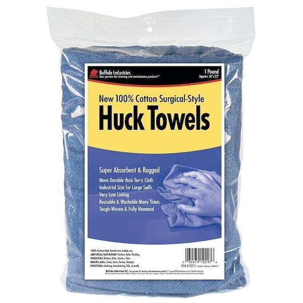 Buffalo Industries Huck Towel, 23 in L, 16 in W, Cotton, Blue 10217 - main