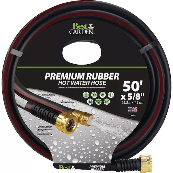 Best Garden Extra Heavy Duty Premium Rubber 5/8'' Dia. x 50 Ft. L. Drinking Water Safe Hot Water Hose DBSGHB58050 - main
