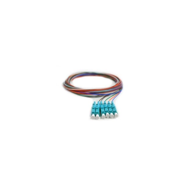 Cable Wholesale 6 Strand Fiber Pigtail, 50/125 Multmode(Aqua Boot), OM3, LC/PC connectors, 3 meter 15F1-42006 - main