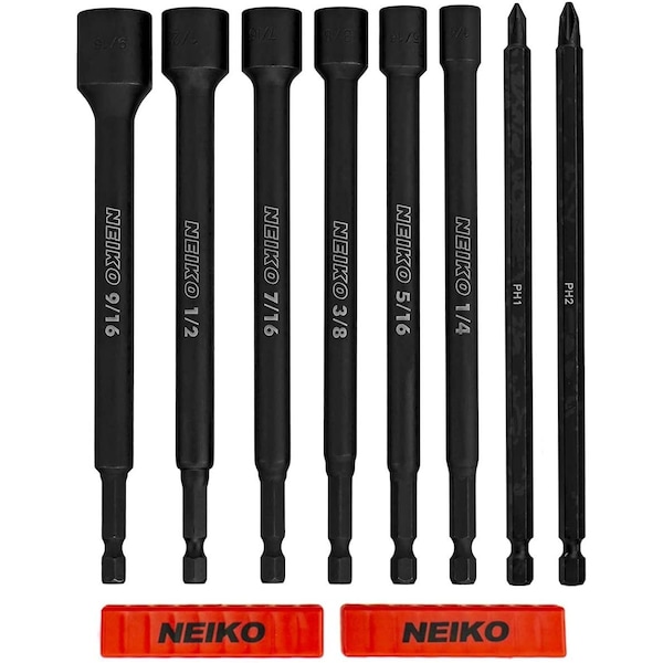 Neiko Magnetic Impact Nut Driver and Power Bit Tool Set 8 Pieces, SAE, 6 Inches, Magnetic Tip Sockets 10067A - main