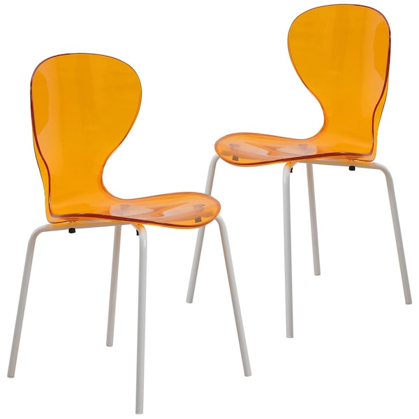 Leisuremod Modern Oyster Transparent Side Dining Side Chair with White Base in Orange, 2PK OCW-17TOR2 - main