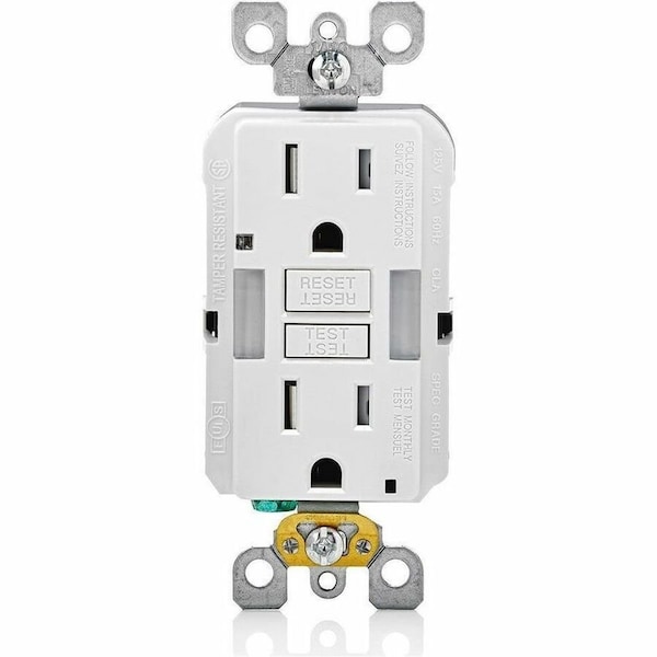 Leviton GFIRcptcl, 15A, 125VAC, Wht, Thermoplastic GFNL1-W - main