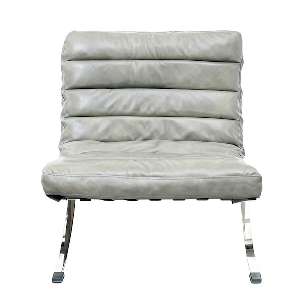 Homeroots 29" Gray and Silver Tufted Leather and Upholstered Folding Lounge Chair 668907 - main