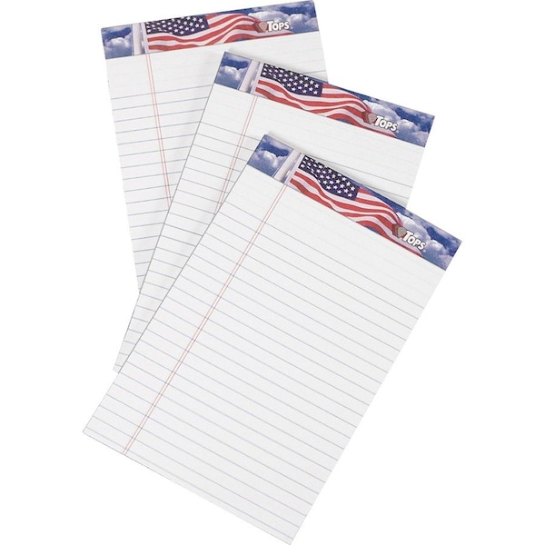 Tops Business Forms Tops American Pride Writing Tablet, 5" x 8", Jr. Legal Ruled, White, 50 Sheet/Pad, 3 Pad/Pack 75103 - main