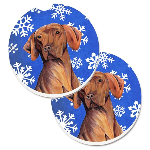 Carolines Treasures Vizsla Winter Snowflakes Holiday Set of 2 Cup Holder Car Coaster SC9378CARC - main