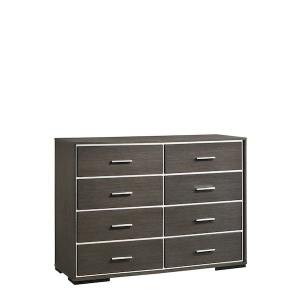 Homeroots 57" Gray Solid and Manufactured Wood Eight Drawer Double Dresser 490481 - main