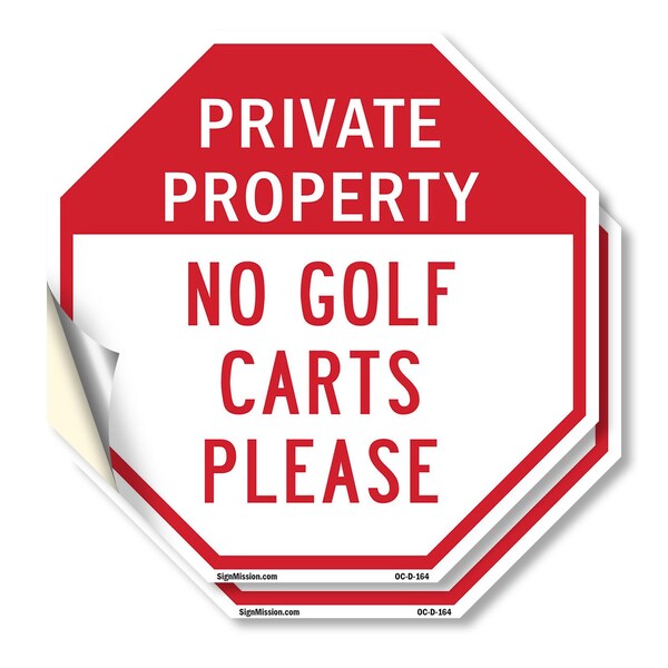 Signmission Private Property No Golf Carts Plea, 4 inch X 4 inch, Vinyl Decal, 2PK OC-D-2PACK-4-164 - main