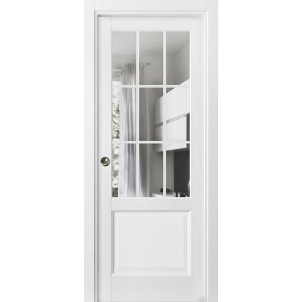 Sartodoors Sliding French Pocket Door with, Felicia 3599 White Silk with Clear Glass, Kit Trims Rail Hardware FELICIA3599PD-WS-3684 - main