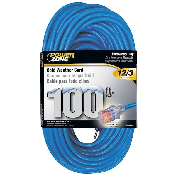 Powerzone Cold Weather Extension Cord, 12 AWG, Outdoor, 5-15R, 5-15P, 100 ft ORCW511835 - main