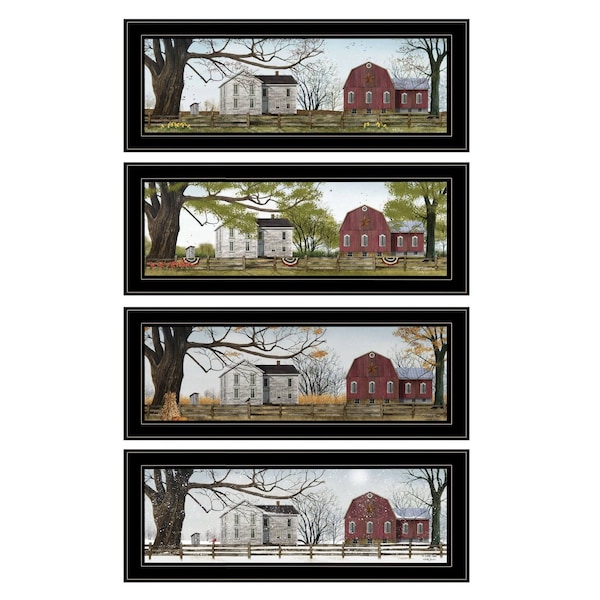 Homeroots Set Of Four Four Seasons Collection II 3 Black Framed Print Wall Art, 4PK 405762 - main