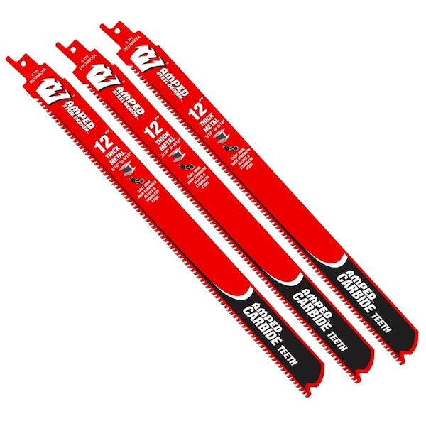 Diablo Reciprocating Saw Blade, AMPED Steel Demon, 12 in, 8 TPI, Carbide, Thick Metal, 3-Pack DS1208CFA3 - main