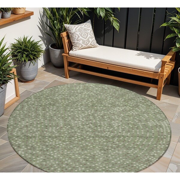Homeroots 8' Sage Gray And Ivory Round Polka Dot Washable Indoor Outdoor Area Rug 599078 - main