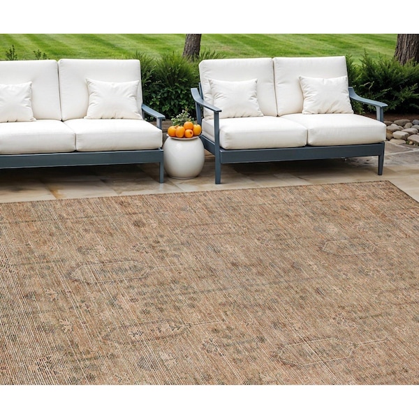 Homeroots 9' X 12' Terra Cotta And Copper Southwestern Washable Indoor Outdoor Area Rug 587102 - main