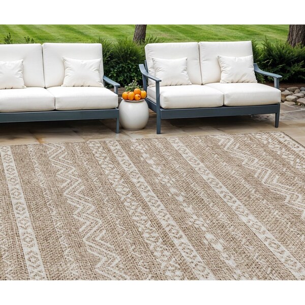 Homeroots 9' X 12' Brown And Beige Southwestern Washable Indoor Outdoor Area Rug 587516 - main