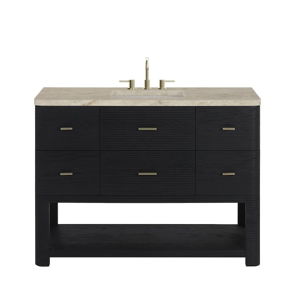 James Martin Vanities Lucian 48" Single Vanity, Carbon Oak, w/ 3 CM Tajnar Eclos Widespread Top D704-V48-CBO-WTJR - main