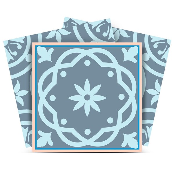 Homeroots 4" X 4" Baby Blue And Peach Mosaic Peel And Stick Removable Tiles 390808 - main