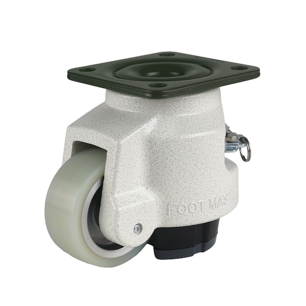 Foot Master Leveling Caster, Rachet, 75mm MC Nylon Wheel, 95x95mm Plate, Swivel, 750kg Cap, NBR Foot Pad, Ivory GDR-100-F-HUP - main