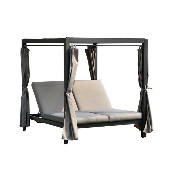 Homeroots 161.85in X 71.37in X 8.58in Gray Outdoor Steel Metal Adjustable Day Bed With Canopy, Taupe Cushions 372327 - main