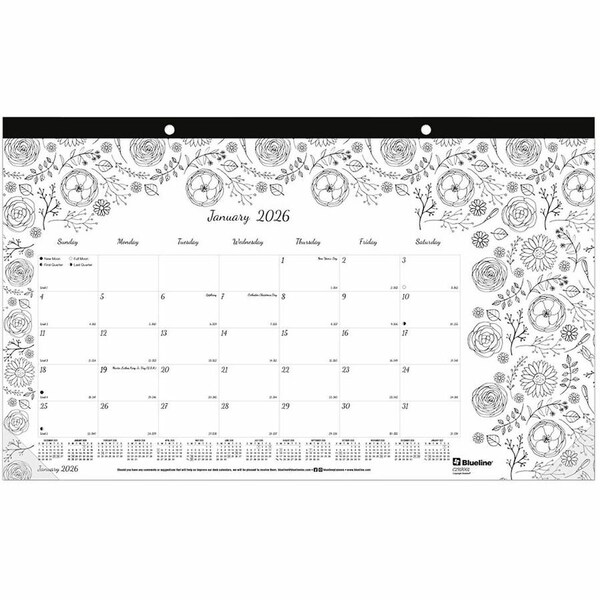 Blueline Monthly Desk Pad Calendar, DoodlePlan Coloring Pages, 17.75 x 10.88, 12-Month (Jan-Dec): 2025 C2917001 - main