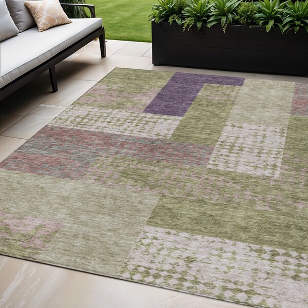 Homeroots 5' X 8' Green Purple And Pink Geometric Washable Indoor Outdoor Area Rug 612413 - main