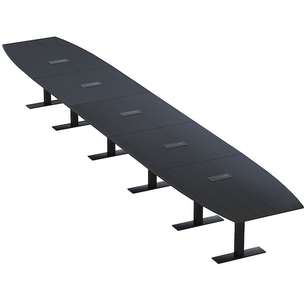 Skutchi Designs 22ft Boat Conference Table With Power | Harmony Series | 22 Person Meeting Room Table HAR-BOT-48X264-T.BK-U999ST19-EBLK - main