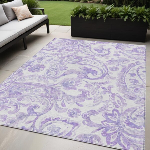 Homeroots 5' X 8' Lavender Ivory And Purple Paisley Washable Indoor Outdoor Area Rug 588649 - main