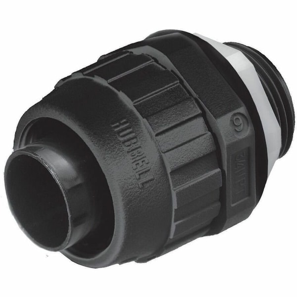 Hubbell Wiring Device-Kellems Conduit Fitting Connector, 1/2 in, Threaded, Nylon, PVC Coated, Black P050NBKA - main