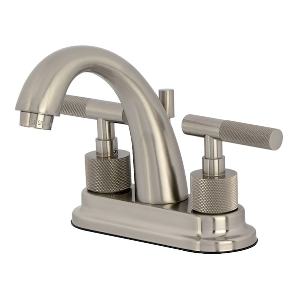Kingston Brass Knurled Double-Handle 4" Centerset Bathroom Faucet with Brass Pop-Up, Brushed Nickel KS8618KNL - main