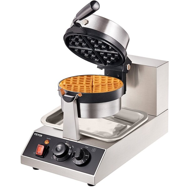 Vevor Commerical Round Waffle Maker 1300W Rotatable Non-Stick Waffle Iron 120V UWF-2205 - main