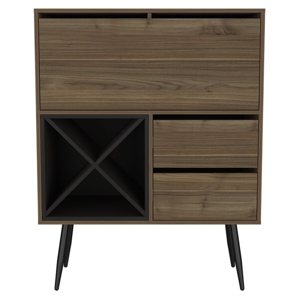 Homeroots 46in Dark Brown and Black Wood Console Bar Cabinet With Single Door And Two Drawers 477712 - main