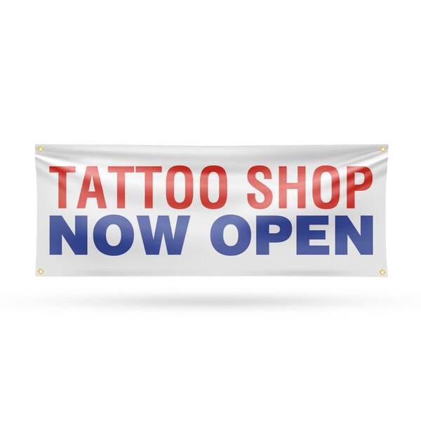 Signmission Tattoo Shop Now Open, 18 Inch x 48 Inch, Vinyl Banner B-30881 - main