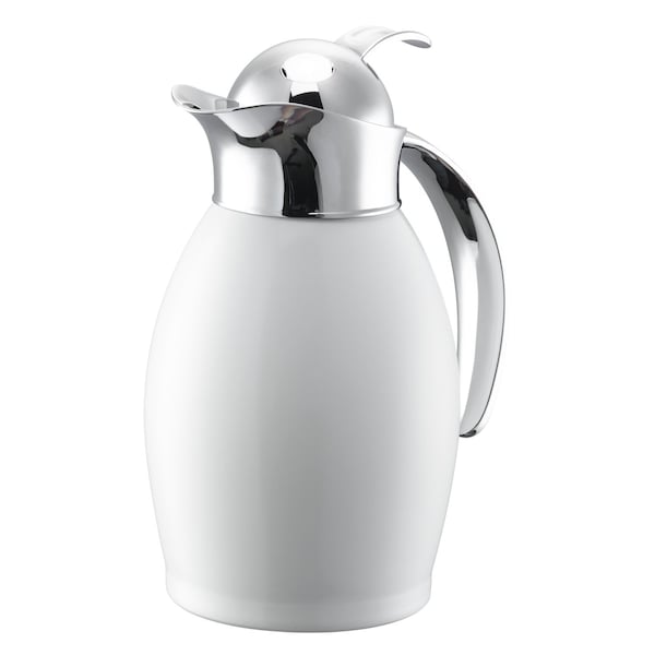 Service Ideas Nicollet Series 0.6-Liter Stainless Vacuum Insulated Carafe with Push Button Lid in Radiant White NIC06BSPBWH - main