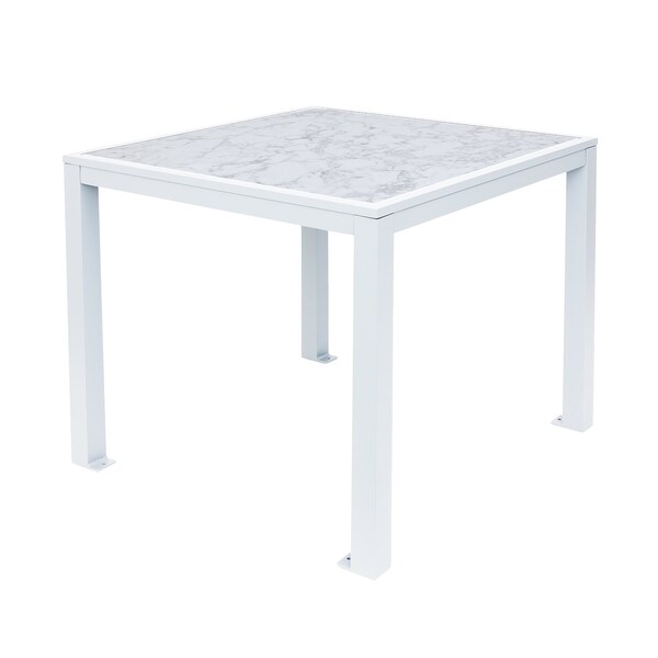 Bfm Seating Surf Inlay 4-Leg Bolt-Down Table 36x36 - Carrara Top - White Frame - Umbrella hole optional PH4L3636CRWH - main
